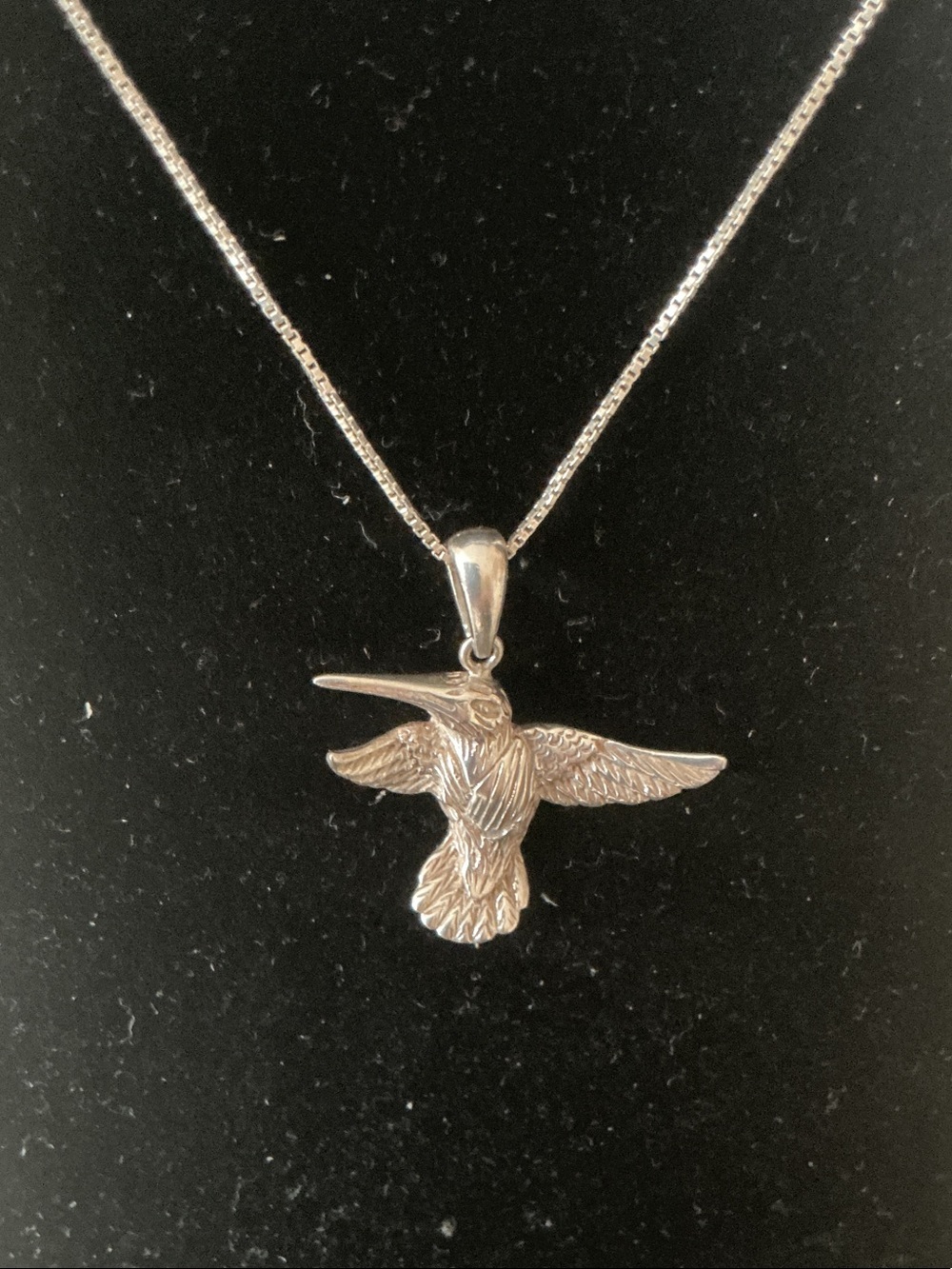 Sterling Silver Hummingbird Pendant Necklace - Silver Bird Charm